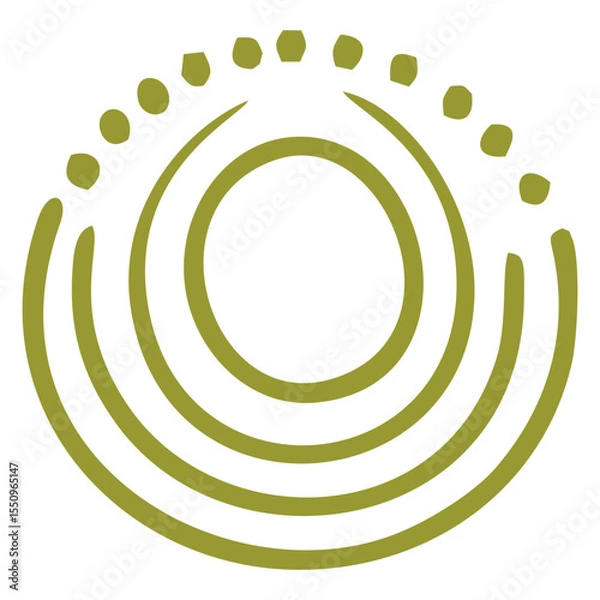 Fototapeta Circular Concentric Line Pattern with Olive Green Tones in Handdrawn Style