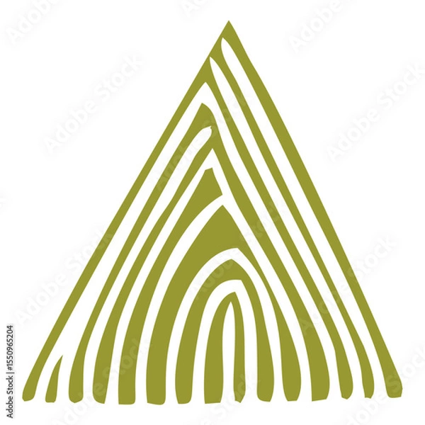 Fototapeta Olive Green Triangle Shape with Line Pattern in Abstract Minimal Vector Style