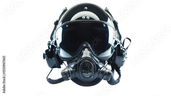 Fototapeta Aviation pilot helmet with oxygen mask and headset Transparent background, PNG