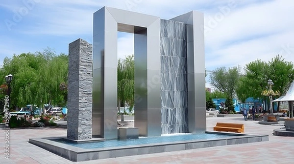 Obraz Modern water feature with reflecting panels
