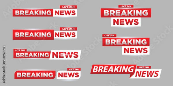 Obraz Breaking News headline template set, Breaking News text on a tag and badge. 
