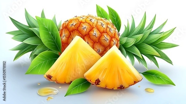 Obraz Fresh pineapple slices and leaves