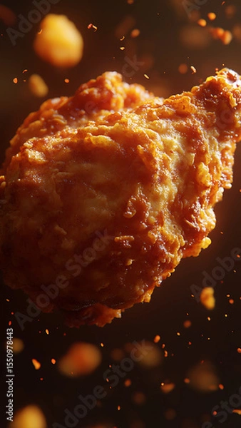 Fototapeta delicious fried chicken with a charming background, floating in the air, cinematic, professional food, ultra realistic