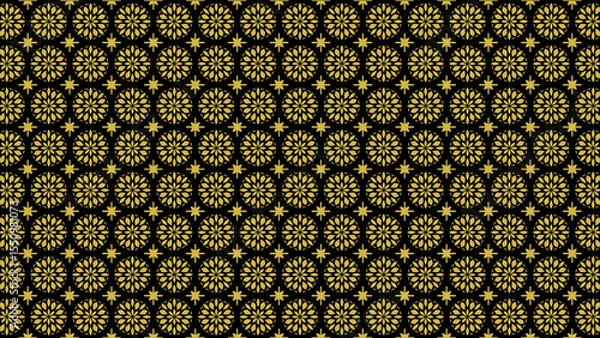 Obraz Gold floral pattern on black background with star shapes in between the floral circles design