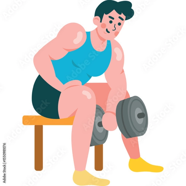 Obraz athletic man pumping biceps with dumbbells vector icon isolated on white