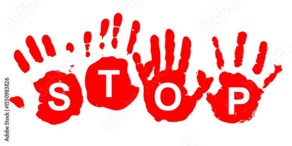 Obraz Stop text in handprint vector, a direct symbol for prohibition or interruption. Ideal for warning signs, command messages, safety alerts, or quick action indicators.