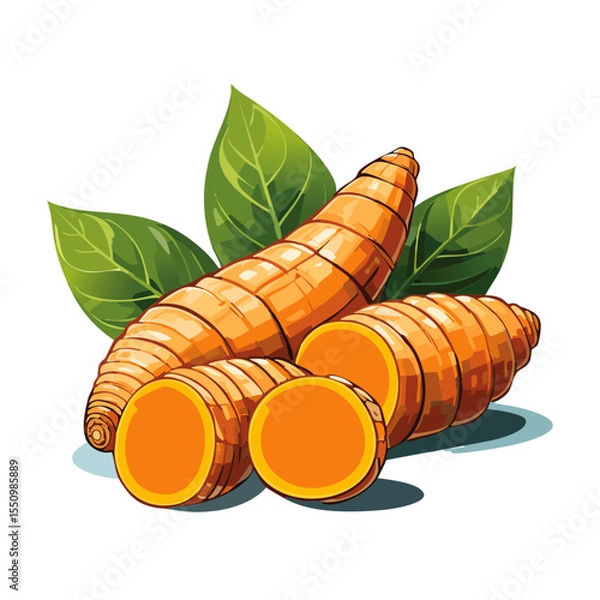 Obraz Turmeric root vector color illustration in sketch style. Line art of useful spice for packaging and design.