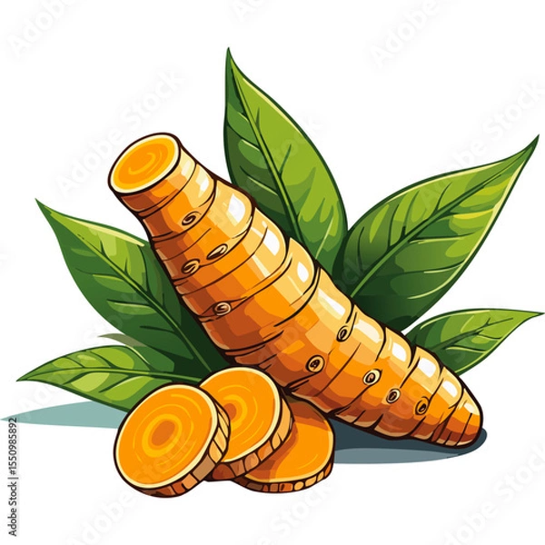 Obraz Turmeric root vector color illustration in sketch style. Line art of useful spice for packaging and design.