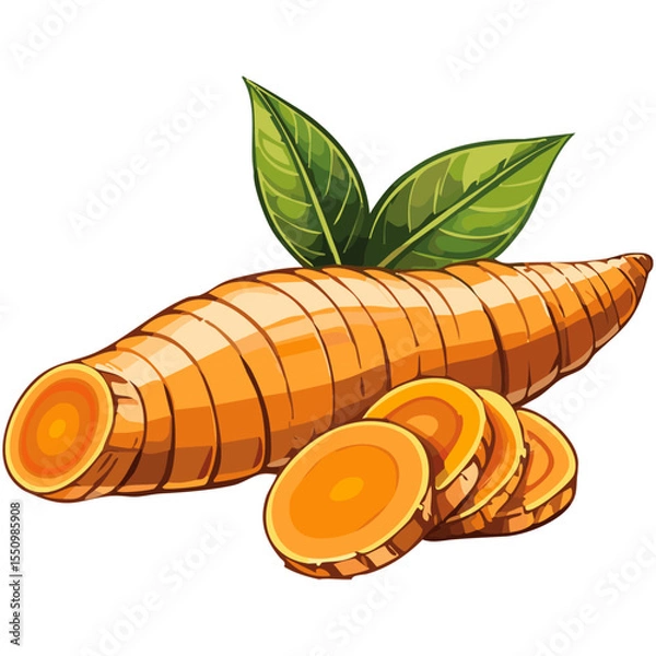 Obraz Turmeric root vector color illustration in sketch style. Line art of useful spice for packaging and design.