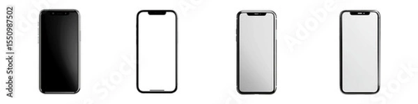 Fototapeta Smartphone Device Mockups in Black and White empty screen on transparent background