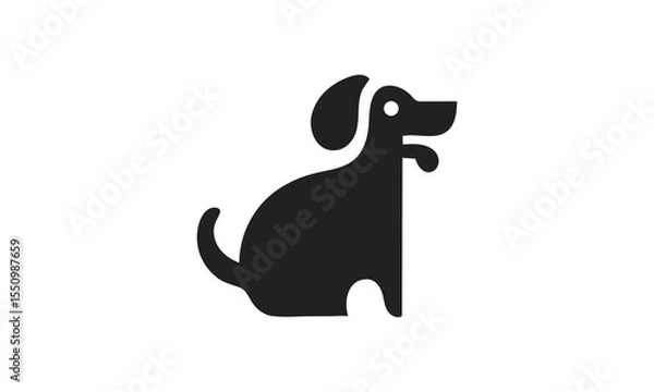 Obraz Simple black silhouette of a sitting dog with a curled tail and one paw raised ai generated