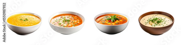 Fototapeta Soup Bowl Collection with Different Toppings Isolated on transparent background PNG