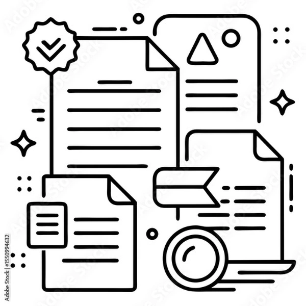 Fototapeta Document icon set. Files related line icons: papers, folder, certificate, accept, approved, clipboard, invoice, archive, report, search, list and more. 