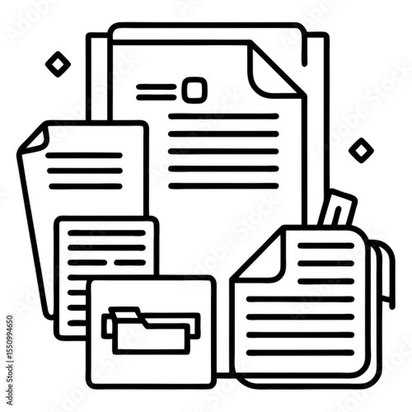 Fototapeta Document icon set. Files related line icons: papers, folder, certificate, accept, approved, clipboard, invoice, archive, report, search, list and more. 