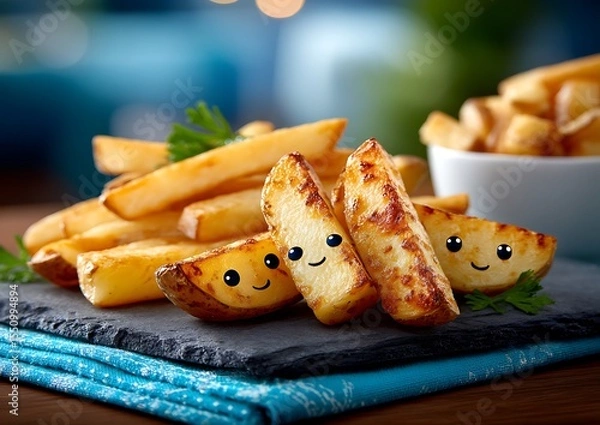 Obraz Crispy potato wedges with cute faces