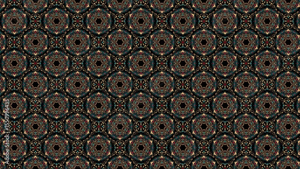 Obraz Intricate dark pattern featuring repeating floral and geometric elements in a symmetrical arrangement