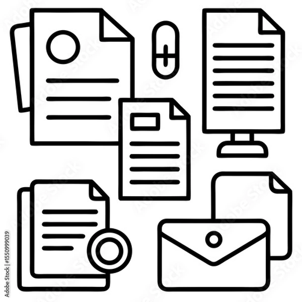 Fototapeta Documents icon set. File related line icons: documents, folder, certificate, accept, approved, clipboard, invoice, archive, report, search, list and more. Editable stroke. Vector illustration. All ico
