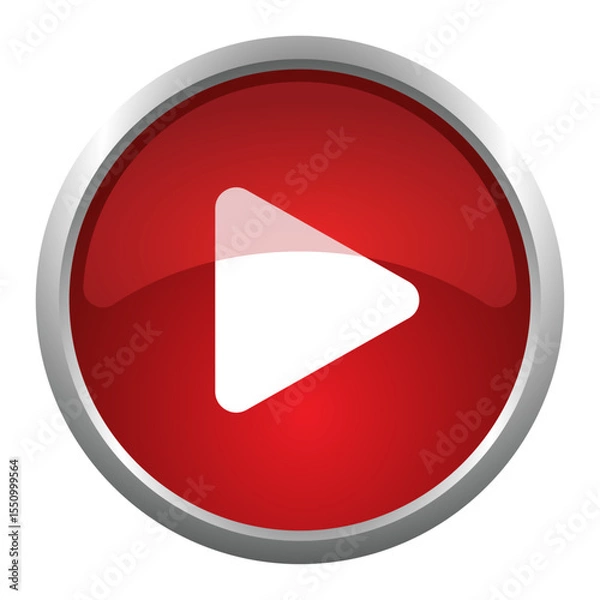 Obraz 3D vector image of red video play button with rounded triangle icon