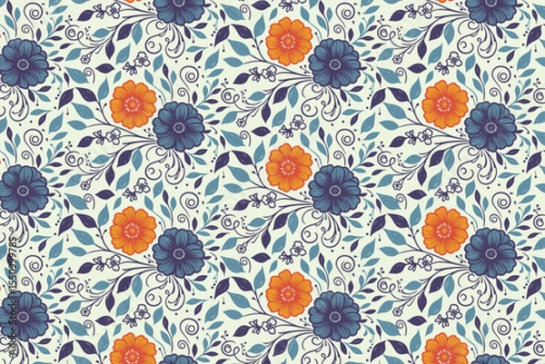 Obraz intricate nature inspired flower pattern with continuous line art and soft leaf textures ideal for modern women wear and packaging

