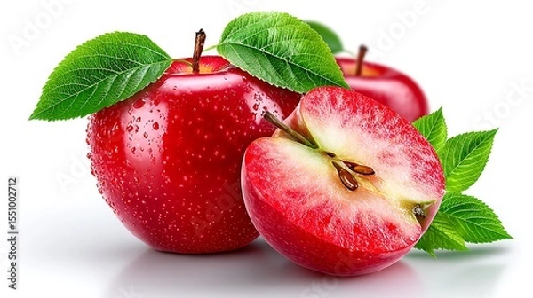 Obraz Fresh red apples with leaves