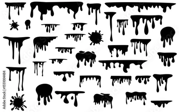 Obraz set of ink blots and dripping liquid honey flows oil chocolate or blood