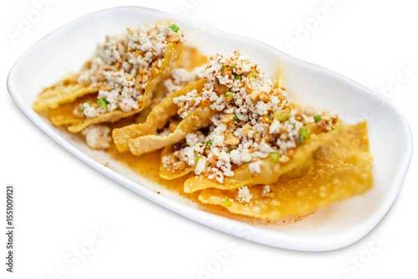 Fototapeta Top view of Fried pork dumpling, focus selective