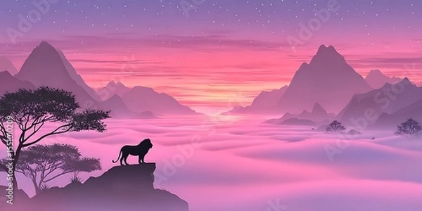 Obraz Lion on a cliff at sunrise