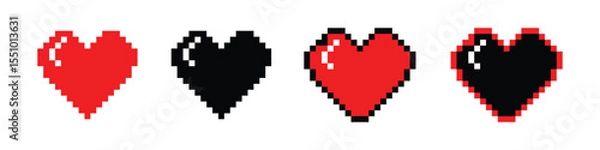 Obraz Pixel heart set ison in retro style. Vintage love symbol, 8 bit vector illustration for computer game.