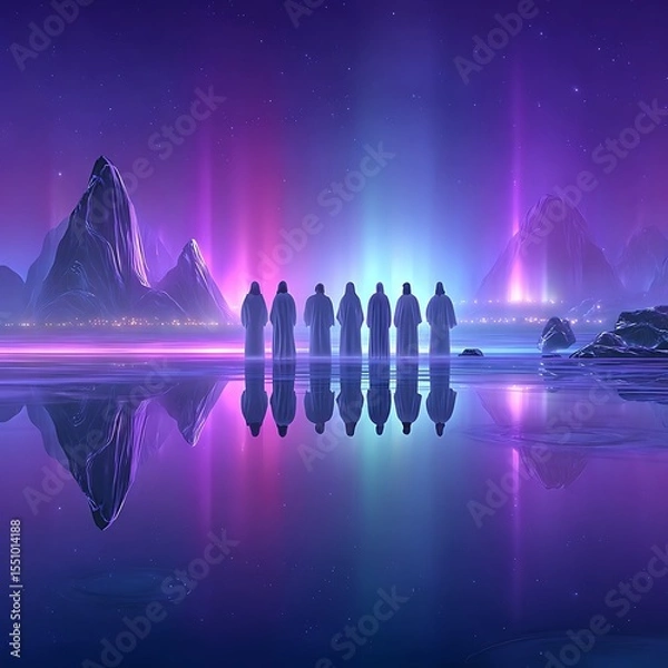 Obraz A serene, ethereal landscape at night