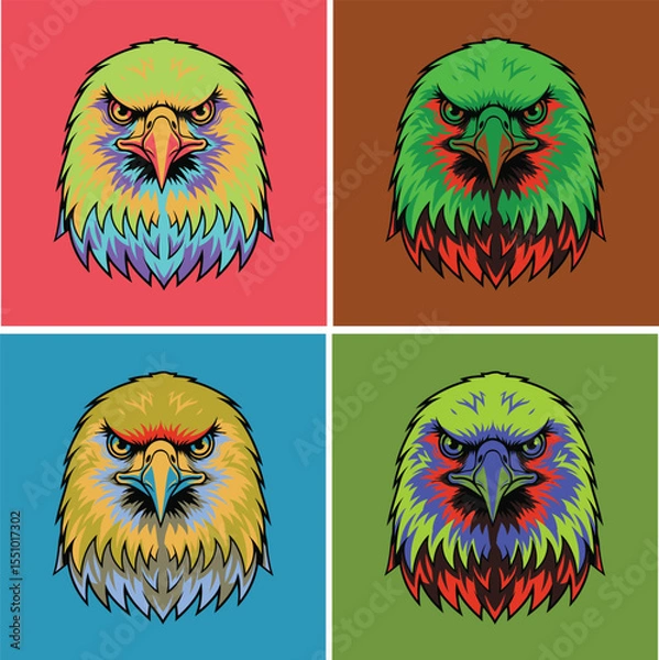 Fototapeta Aggressive Eagle Mascot Head Collection in Pop Color Backgrounds