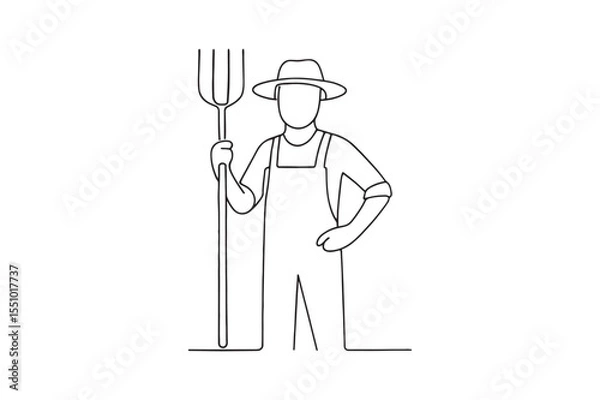 Fototapeta Farmer Man continuous one line drawing minimalism design