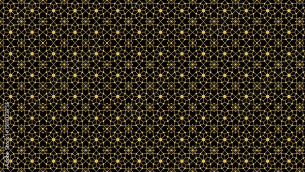 Obraz A seamless pattern with gold geometric shapes and lines on a black background in a repeating design