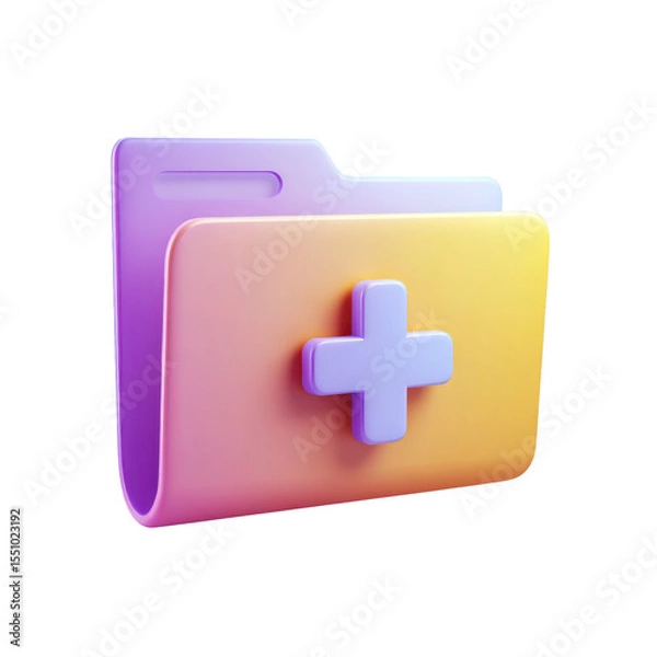 Fototapeta Transparent PNG 3D Icon Representing a Folder with a Plus Sign Indicating Addition or Safety Measures
