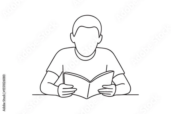 Fototapeta Student Reading continuous one line drawing minimalism design