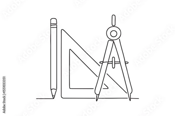 Fototapeta Drafting Tools continuous one line drawing minimalism design
