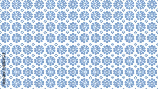 Obraz A repeating pattern of light blue floral shapes and diamond shapes on a white background surface design