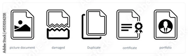 Obraz A set of 5 mix icons as picture document, damaged, duplicate