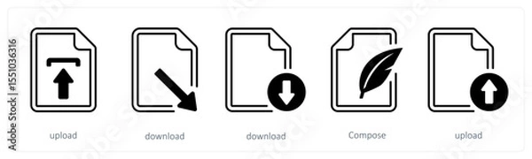 Obraz A set of 5 mix icons as upload, download, compose