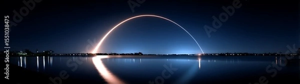 Obraz Rocket launch over water at night