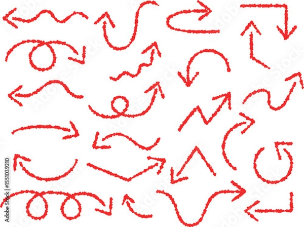 Fototapeta クレヨンタッチの赤い矢印アイコンセット
