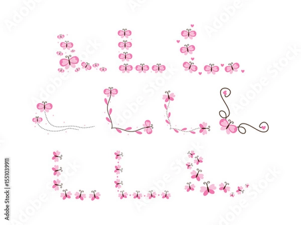 Obraz Cute pink butterfly corner frame collection
