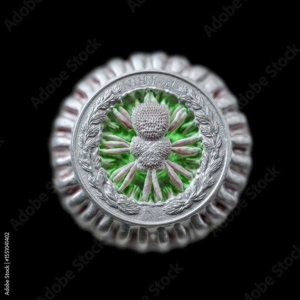 Fototapeta Intricate Silver Sphere with Green Flower Design