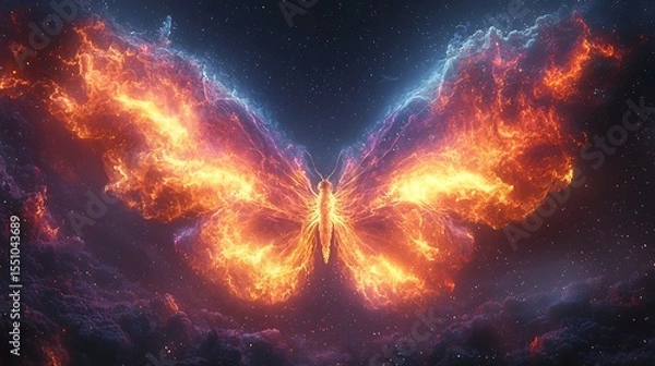 Fototapeta Fiery Nebula Butterfly Cosmic Wings of Fire and Stardust in Space