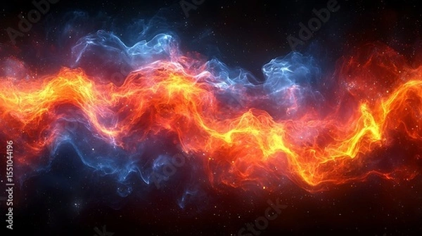 Fototapeta Abstract fiery and icy cosmic nebula swirling flames and ice space background energy power