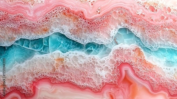 Fototapeta Stunning Pink and Teal Agate Stone Texture Close up Macro Detail of Gemstone with Bubbles and Veins