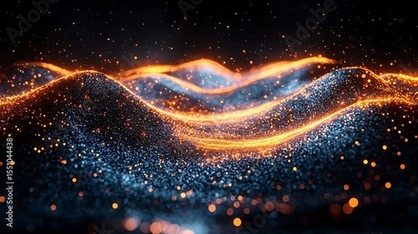 Fototapeta Abstract Glowing Particle Waves Dynamic Blue and Orange Energy Background