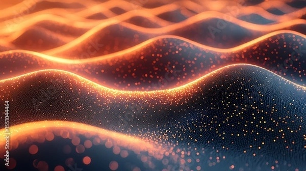 Fototapeta Abstract Orange and Black Glowing Particle Waves Digital Art Background