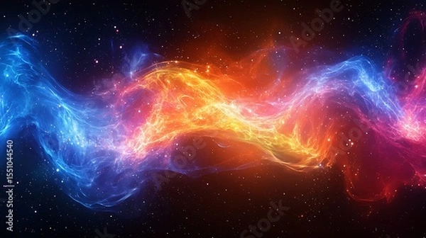 Fototapeta Fiery Cosmic Nebula Abstract Space Background with Vibrant Blue and Orange Energy Waves