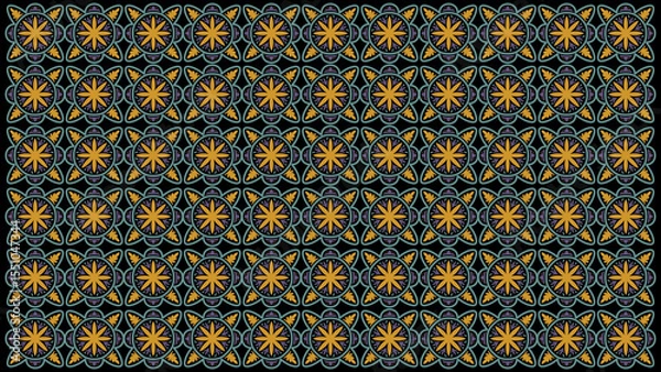 Obraz Repeating floral pattern with gold stars and blue accents on a black background design element