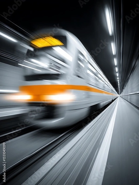 Obraz Fast train in dark tunnel